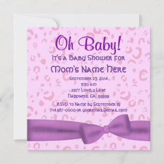 Pink and Purple lLeopard Faux Bow Baby Girl Shower Invitation