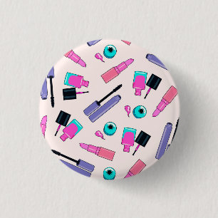 Pink and Purple Make Up Cosmetics Pattern 3 Cm Round Badge