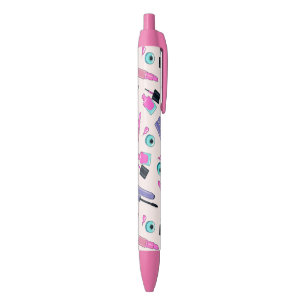 Pink and Purple Make Up Cosmetics Pattern Black Ink Pen
