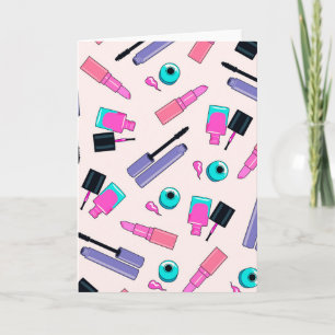 Pink and Purple Make Up Cosmetics Pattern Card