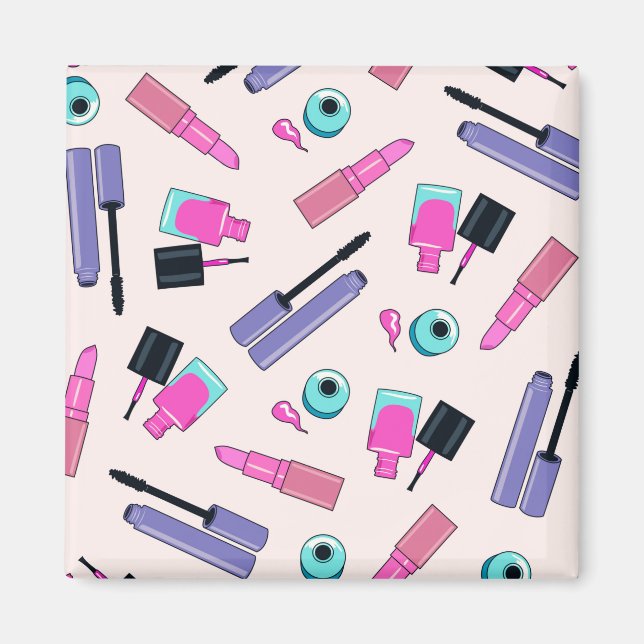 Pink and Purple Make Up Cosmetics Pattern Magnet (Front)