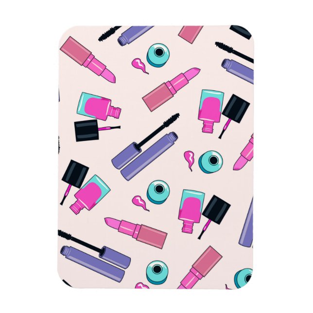 Pink and Purple Make Up Cosmetics Pattern Magnet (Vertical)