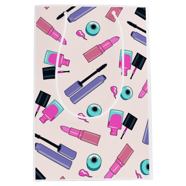 Pink and Purple Make Up Cosmetics Pattern Medium Gift Bag (Front)