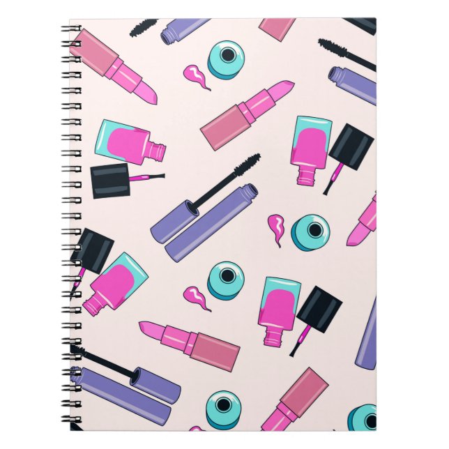 Pink and Purple Make Up Cosmetics Pattern Notebook (Front)