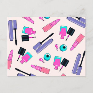 Pink and Purple Make Up Cosmetics Pattern Postcard