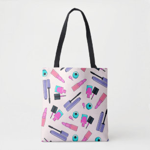 Pink and Purple Make Up Cosmetics Pattern Tote Bag