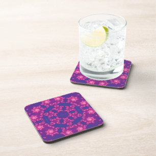 Pink and Purple Mandela Round Snowflakes Coaster