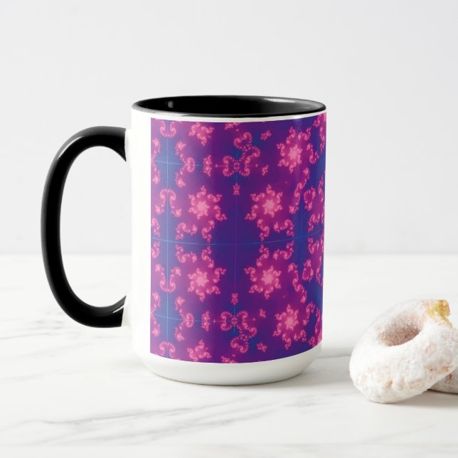 Pink and Purple Mandela Round Snowflakes Mug (With Donut)