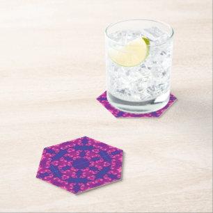 Pink and Purple Mandela Round Snowflakes Paper Coaster
