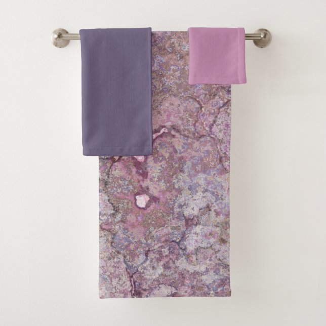 Pink and Purple Marble  Bath Towel Set (Insitu)
