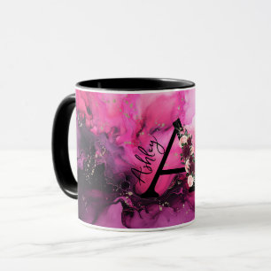 Pink and Purple Marble Monogram Letter A Mug