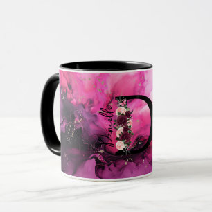 Pink and Purple Marble Monogram Letter D Mug