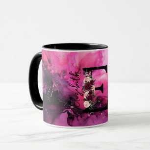 Pink and Purple Marble Monogram Letter E Mug