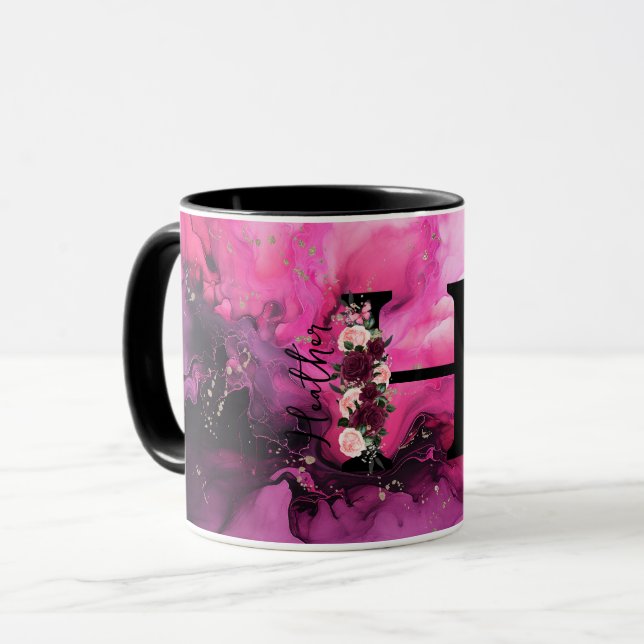 Pink and Purple Marble Monogram Letter H Mug (Front Left)