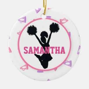 Pink and Purple Megaphones Cheerleader Ceramic Tree Decoration