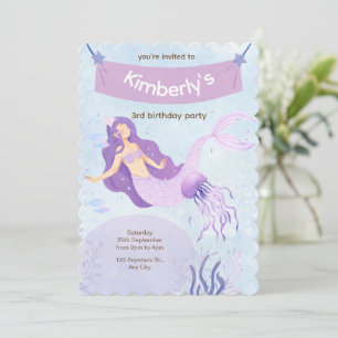 Pink and Purple Mermaid Birthday Party Invitation