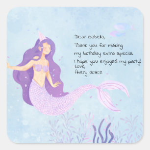 Pink and Purple Mermaid Birthday Thank You Square Sticker