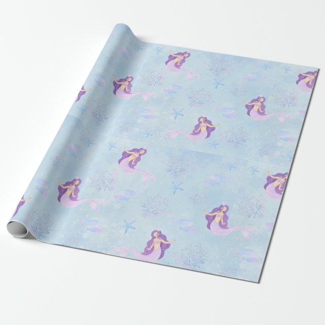Pink and Purple Mermaid Wrapping Paper (Unrolled)