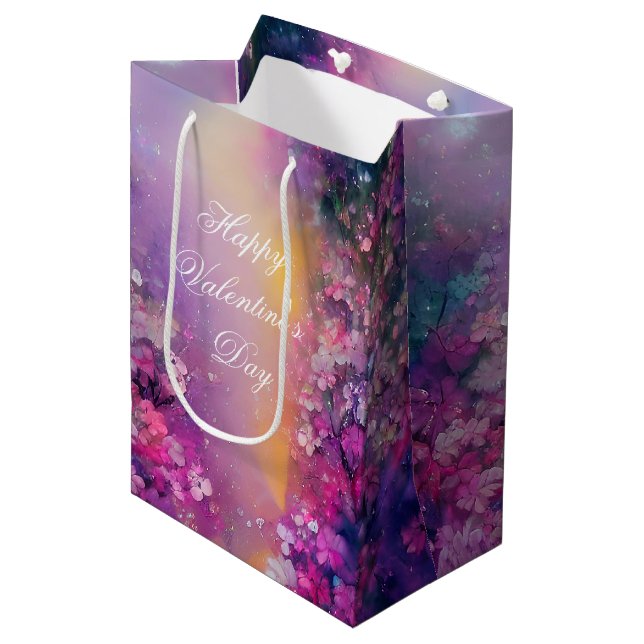 Pink and purple misty floral valentine  medium gift bag (Front Angled)