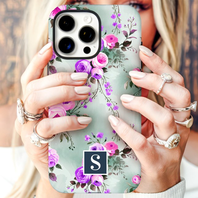 Pink and Purple Monogram Floral Case-Mate iPhone Case (Creator Uploaded)