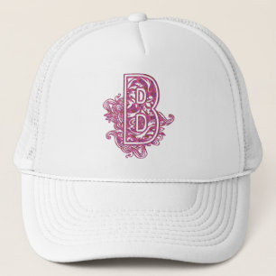 PINK AND PURPLE MONOGRAM LETTER B TRUCKER HAT