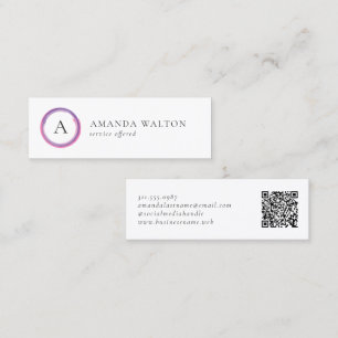 Pink and Purple Monogram QR Code Modern Mini Business Card
