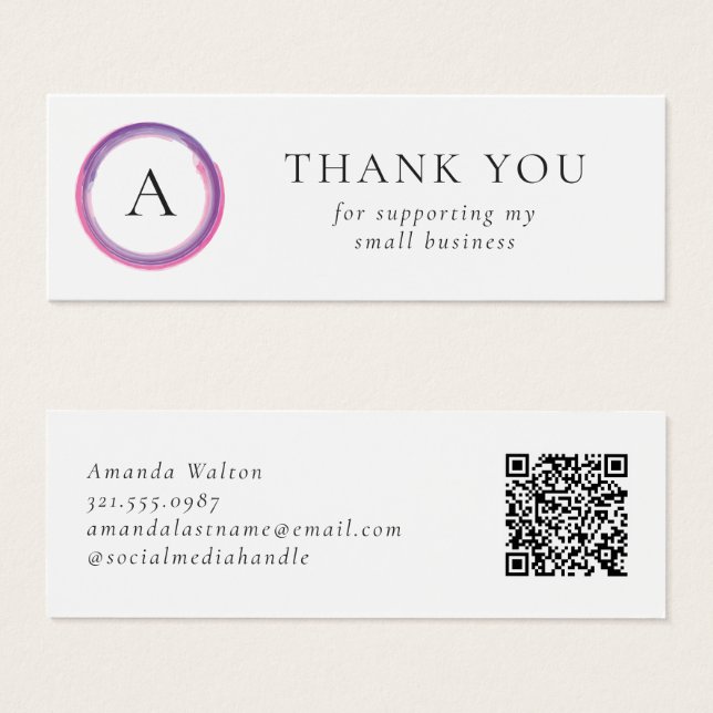 Pink and Purple Monogram QR Code Package Insert (Front & Back)