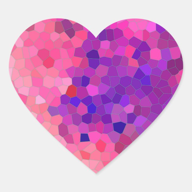 Pink and Purple Mosaic Pattern Heart Sticker (Front)