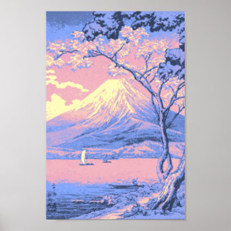 Pink and Purple Mt. Fuji from Lake Yamanaka Poster