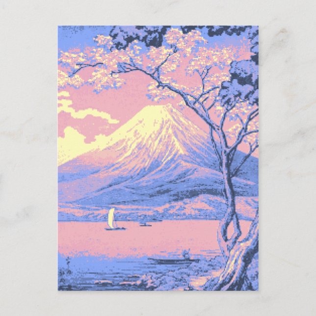 Pink and Purple Mt. Fuji from Lake Yamanaka Poster Postcard (Front)