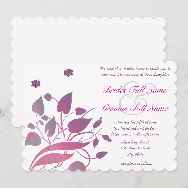 Pink and Purple Orchid Floral Wedding Invites (Front/Back)