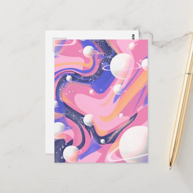Pink And Purple Outer Space Swirl Abstract Postcard (Front/Back In Situ)