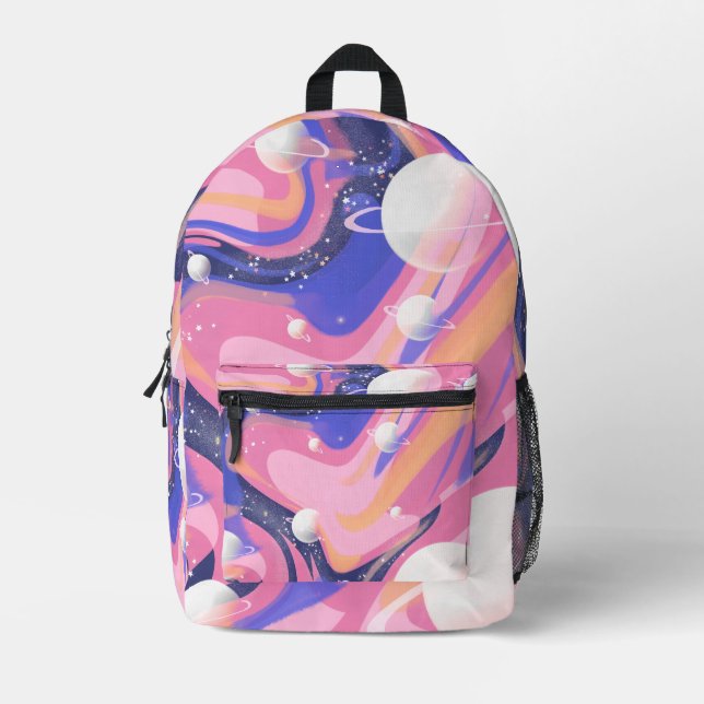 Pink And Purple Outer Space Swirl Abstract Printed Backpack (Front)