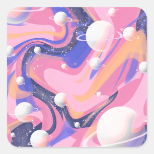 Pink And Purple Outer Space Swirl Abstract Square Sticker