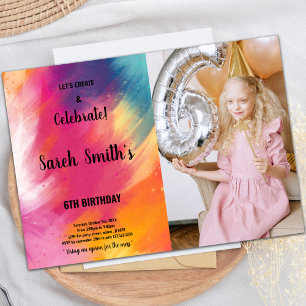 Pink and Purple Paint Birthday Invitation