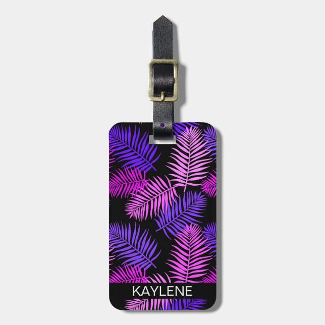 Pink and Purple Palm Leaves Luggage Tag (Front Vertical)