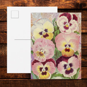 Pink and Purple Pansies and Lace Ephemera Postcard