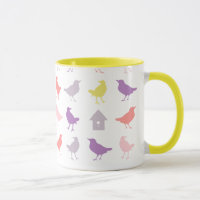Pink and Purple Pastel Birds with Birdhouse