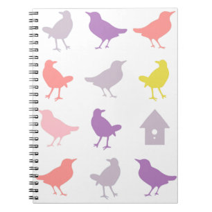 Pink and Purple Pastel Birds with Birdhouse Notebook
