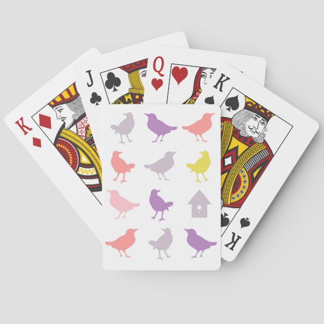 Pink and Purple Pastel Birds with Birdhouse Playing Cards (Back)