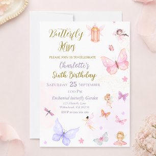 Pink and purple Pastel Butterfly Fairy birthday Invitation