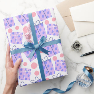 Pink and Purple Pastel Gift Box and Polka Dot Wrapping Paper