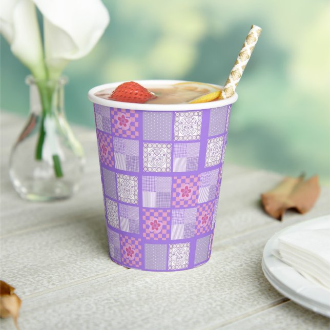 Pink and Purple Patchwork Design  Paper Cups (Insitu)