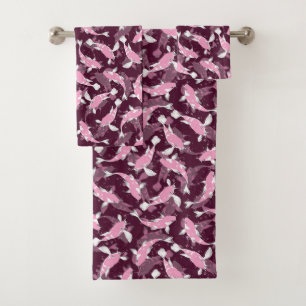 Pink and Purple Pattern - Koi Fish Bath Towel Set