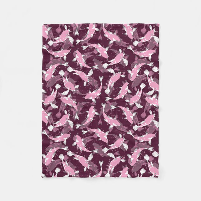 Pink and Purple Pattern - Koi Fish Fleece Blanket (Front)