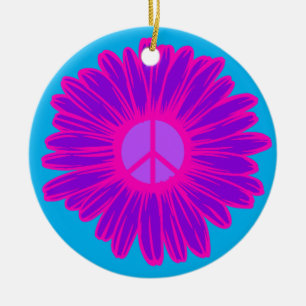 Pink And Purple Peace Daisy Ceramic Ornament
