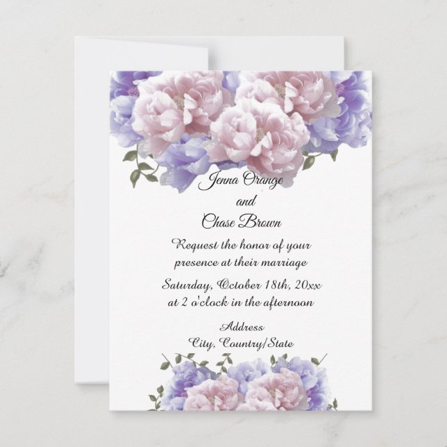 Pink and Purple Peonies Wedding Invitation (Front)