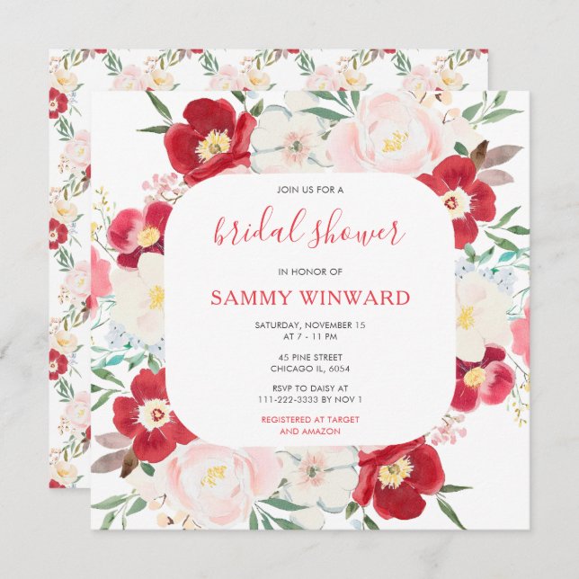 Pink and Purple Peony Flowers Bridal Shower Invitation (Front/Back)