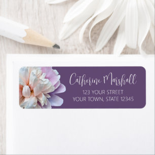 Pink and Purple Peony Purple Return Address Label
