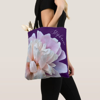 Pink and Purple Peony Script Name Purple Tote Bag